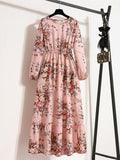 Zjkrl - Elegant Floral Print Women Dress Spring Summer Casual O Neck Long Sleeve Chiffon A Line Long Maxi Dress Party Vestidos