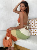 Women's Beach Knitted Maxi Dress Cover Up Holiday Party Sundress Contrast Color Crochet Long Dress Summer Outfits 2023
