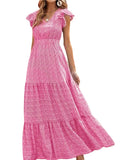 Zjkrl Women s Summer Long Beachwear Dress Ruffle Sleeve V Neck Boho Floral A-line Dress
