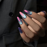 Zjkrl - 24pcs Aurora False Nail Cat Eye Black Fake Nail Full Cover Glitter Coffin Press on Nail Bride Lady Manicure Acrylic Nail Tip