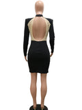 Zjkrl - Cocktail Dresses For Women Evening Party Kricesseen Sexy Crystal Beading Mesh Patchwork Mini Dress Womens Long Sleeve Backless Bodycon Dresses Party Clubwear Outfits
