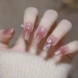 Zjkrl - 24Pcs/Set Press On Fake Nails Green Wearing Reusable False Nails Art Girls Ballerina Coffin Nail With Glue Full Cover Artificial