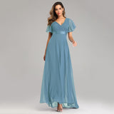 Zjkrl - Evening Dresses Elegant V-Neck Ruffles Chiffon Formal Evening Gown  Robe Vestidos De fiesta Dress for Wedding Party