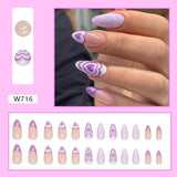Simple French Wearable False Nails Almond Colorful Stripes Colorblock Design Manicure Fake Nails Line Full Cover Press On Nail
