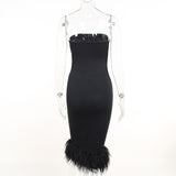 Zjkrl Fall Winter Party Dresses For Women Strapless Feather Evening Dresses Elegant Formal Party Dresses For Women Sexy Corset Bodycon Midi Dress White Black