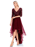 Zjkrl - Elegant V-Neck Half Sleeve Sequin Evening Dress Prom Wedding Party Cocktail Dresses Robe Vestidos De Fiesta For Women