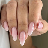 Zjkrl - 24Pcs French False Nails Almond Fake Nails with Glue Press on White Edge Design Wearable Simple Ins Pink Stiletto Nail Tips
