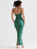 Zjkrl Satin Sexy Backless Maxi Dress For Women Robe Fashion Spaghetti Strap Sleeveless Skinny Party Long Dress Vestido