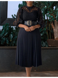 Plus Size Elegant Lace Cutout Midi Dress Sexy Ruched Waistband A-line Evening Dresses Casual Vestidos Mujer Primavera Verano