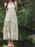 Zjkrl - 2023 Summer Chiffon French Elegant Midi Dress Women Beach Style Sexy Strap Dress Party Casual One Piece Dress Korean Fashion