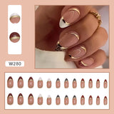 Simple French Wearable False Nails Almond Colorful Stripes Colorblock Design Manicure Fake Nails Line Full Cover Press On Nail