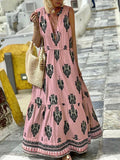 Printed Deep V Neck Loose Summer Beach Dress Fashion Boho Strap Draped Long Dress Women Casual Sleeveless Party Dresses New