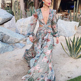 Zjkrl Sexy V-Neck Backless Hollow Out Dress 2023 Summer Women Lantern Sleeve Club Party Long Maxi Dresses Tunic Beach Cover Up A916