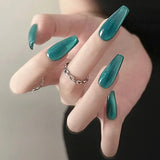 Zjkrl - 24pcs Aurora False Nail Cat Eye Black Fake Nail Full Cover Glitter Coffin Press on Nail Bride Lady Manicure Acrylic Nail Tip