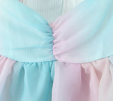 Zjkrl - 2023 Women Gradient Rainbow Print Organza Dress Vintage Puff Sleeve Sexy Backless Ladies Party Mini Robe Fairy Cake Dress