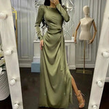Zjkrl Elegant Women Bodycon Party Dress Summer Long Sleeve Slim Fit Sundress Femme Robe Solid Round Neck Ladies Long Dress Cover Up