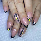 Zjkrl - 24pcs Long Stiletto False Nails wave Peals decorated Wearable French Fake Nails Press On Nails Leopard print Almond Manicure Tip
