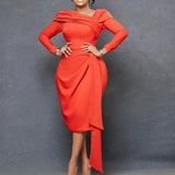 Zjkrl Elegant Dresses for Women Office Dress Lady Solid High Waisted Sheath Mid Calf Formal Business Work Wear Dress Midi Vestidos Hot