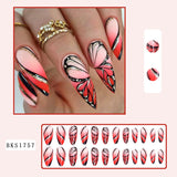 Simple French Wearable False Nails Almond Colorful Stripes Colorblock Design Manicure Fake Nails Line Full Cover Press On Nail