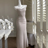 Zjkrl - Back to School Summer New Women Elegant Spaghetti Strap Long Dress French Style Sexy Slim Prom Evening Party Dresses Korean Fashion Clothing
