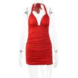 Zjkrl Sexy Ruffle V Deep Evening Party Dress Summer Short Halter Red Dresses For Women Tight Club Mini Dress Clubwear