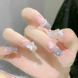 Zjkrl - 24pcs Ballet False Nail Full Cover Fake Nail Butterfly Love Nails Tip French Coffin Nails Press on Nails