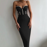 New Women&#39;S Fashion Bead Chain Crystal Design Long Dress Sexy Sleeveless Backless Celebrity Party Bandage Dress