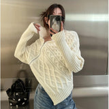 Zjkrl - Irregular twist turtleneck pullover sweater women's winter design different loose thin versatile long -sleeved knitted jacket