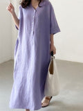 Summer Dress for Women 2023 Solid V-Neck Side Split Loose Short Sleeve Long Dress Streetwear Female Dress Women Clothing Robe