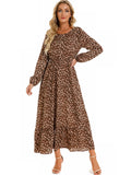 Zjkrl - Elegant Floral Print Women Dress Spring Summer Casual O Neck Long Sleeve Chiffon A Line Long Maxi Dress Party Vestidos