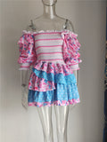 Zjkrl Summer Mixed Floral Prints Ruffled Holiday Dress Square Neck Smocked Sexy Laides Dress Mini Dress