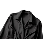 Solid Chic V-Neck Office Lady Satin Dresses For Women 2023 Women&#39;s Long Sleeve Gathered Pullovers Slim Elegant Female Dress