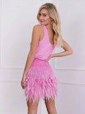 Zjkrl - Female 2 Piece Sets Feather Sexy Skirt Women's Summer Slim Short Skirts Autumn Fashion Elegant Office Ladies Suit Outfits