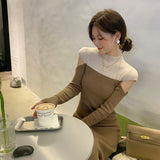 Vintage Sweater Knitted Dresses for Women French Casual Long Sleeve Office Lady Slim One Piece Woman Dress Korean Autumn 2022