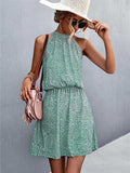 Zjkrl - 2023 Summer Short Floral Dress Women Sleeveless Mini Halter Boho Dress Ladies Sundress Flower Holiday Party Dress For Women Red
