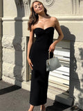Zjkrl Strapless Knit Maxi Dresses For Women Summer Beach Party Bodycon Dress Off-Shoulder Twist Knitting Evening Backless Dress
