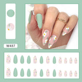 Simple French Wearable False Nails Almond Colorful Stripes Colorblock Design Manicure Fake Nails Line Full Cover Press On Nail