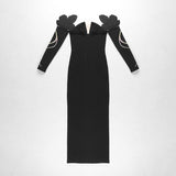 Sexy Beading Bandages Dress Women Bodycon Long Sleeve Clothes Club Party Evening Long Dress