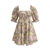 Zjkrl Summer Women Rose Floral Print Dress Sexy Backless Puff Sleeve Ladies Holiday Party Mini Dresses