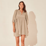 Zjkrl - 2023 New Oversized Spring Dress Round Neck Lace Up Bat Sleeve Fashion Beach Mini Dress Pleated Large Size Vintage Boho Dress