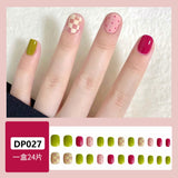 Zjkrl - 24Pcs/Set Press On Fake Nails Green Wearing Reusable False Nails Art Girls Ballerina Coffin Nail With Glue Full Cover Artificial