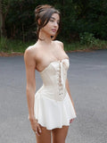 Zjkrl Elegant Strapless Lace Up Corset Mini Dress Party Club Outfit for Women Hot Sexy Sheath Backless Dresses 2023 Summer Clothes