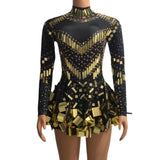 Zjkrl Raquel Mirror Party Dress Nude Women Long Sleeve Stretch Mini Dress Evening Party Prom Women&#39;s Celebrate Dress Stage Costumes