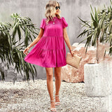 Zjkrl - Casual Women's Summer Dresses Green Short Sleeve A-line Female Dress Pink Mini Chiffon Dress Short  Vintage 2023