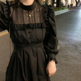 Zjkrl - Gothic Black Lace Dress Women Casual Elegant Party Midi Ruffle Long Sleeve Dress Emo Y2k Goth Clothes 2022 Spring Robes