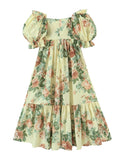 Summer Women Vintage Floral Print Big Swing Long Dress Puff Sleeve Female Sexy Off Shoulder Holiday Party Boho Dresses