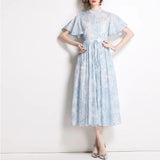 Zjkrl - 2023 Summer ZA Women&#39;s Dress Clothing Elegant Light Pink Petal Sleeve Print Drawstring Vintage Casual Party Dresses Traf