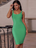 Zjkrl - Elegant Sleeveless Bodycon Bandage Dress for Women 2023 Summer Basic Green Sexy Dresses Roung Neck Evening Club Party Dress Midi