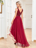 Zjkrl - Elegant V-Neck Sleeveless Sequin Floor Length Evening Dress Red Prom Party Luxury Cocktail Dress Robe For Women