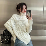Zjkrl - Irregular twist turtleneck pullover sweater women's winter design different loose thin versatile long -sleeved knitted jacket